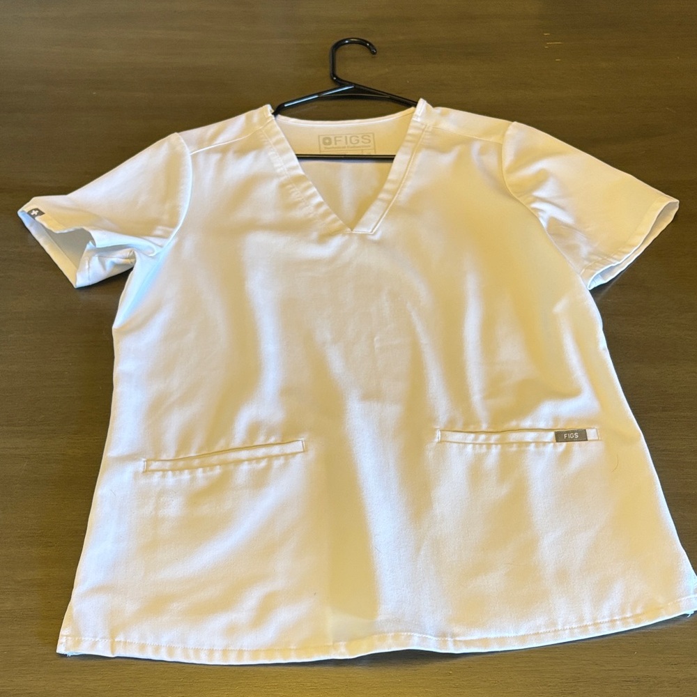 Figs Classic White V-Neck Scrub Top